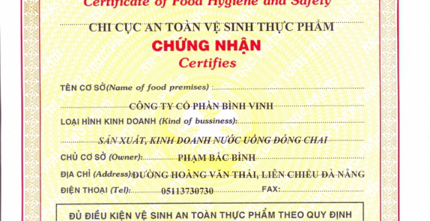 Chứng nhận an toàn thực phẩm