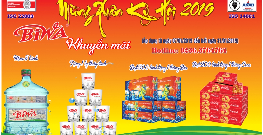 Nước uống đóng chai Biwa khuyến mãi lớn chào mừng xuân Kỷ Hợi 2019